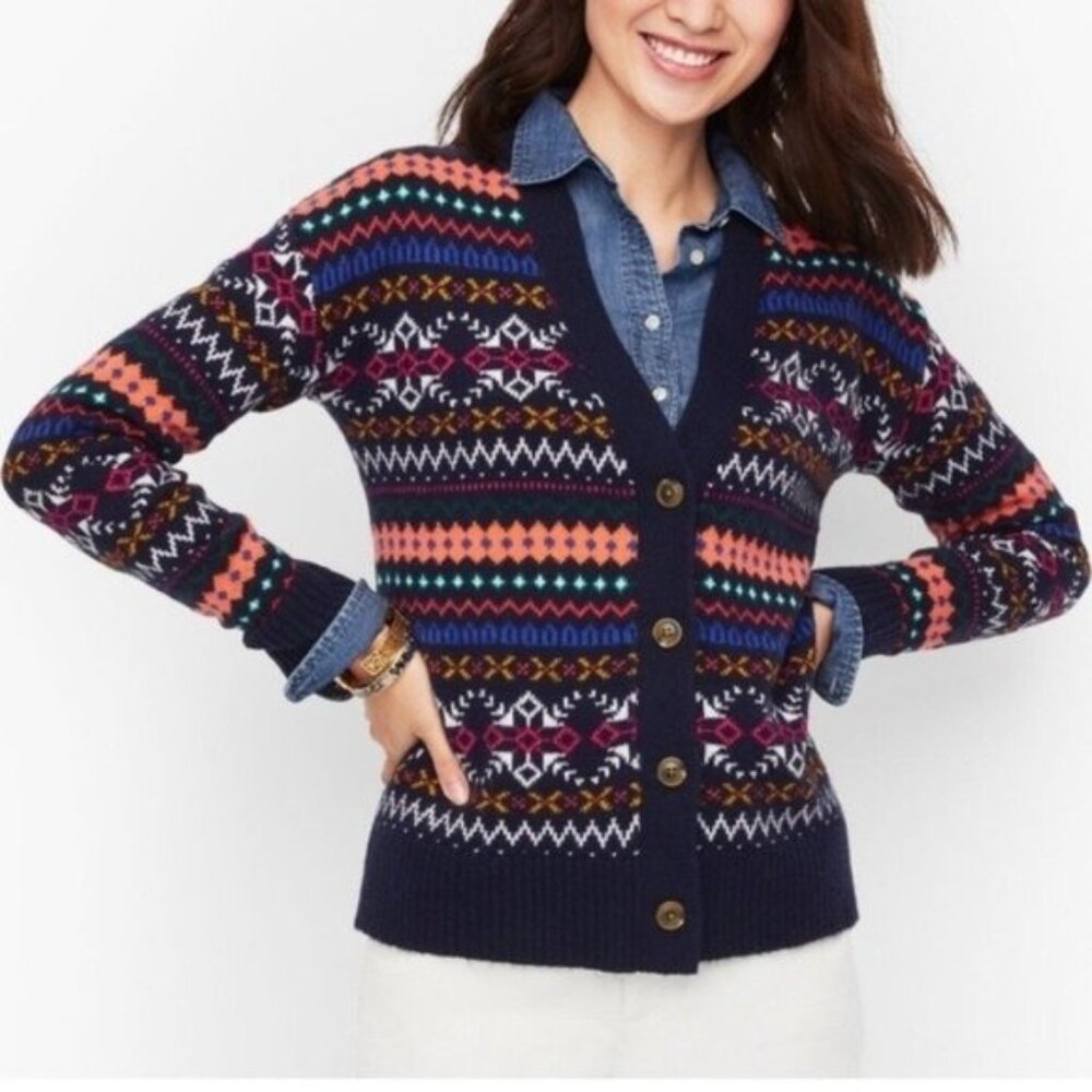 Talbots Fair Isle Button Front Cardigan